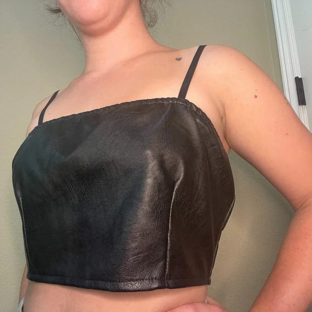 SHEIN Black Faux Leather Crop Top - Size Small - Picture 2 of 5